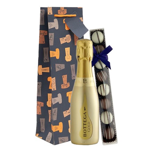 Mini Bottega Gold Prosecco Brut 20cl & Fine Artisanal Truffles Gift Bag